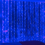 ZSJWL 300 LED Blue Curtain Fairy Lights with Remote, 8 Modes 9.8 × 9.8 Ft Waterproof USB Plug in Copper Wire Lights for Bedroom Window Chrismas Wedding Party