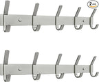 Coat Rack Wall Mount – Brushed Nickel 15 Inch Stainless Steel Hook Rail with 5 Heavy Duty Double Coat Hooks – Wall Mounted Coat Hanger for Entryway, Bathroom, Bedroom, Towel, Hat Organizer - 2 Pack