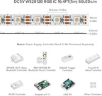 BTF-LIGHTING WS2812B RGB ECO LED Strip, Chasing Effects 5050SMD Individually Addressable 16.4FT 60Pixels/m 300Pixels Flexible Dream Color IP67 for Bedroom DIY Projects DC5V(No Adapter or Controller)