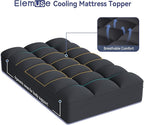 ELEMUSE Twin XL Black Cooling Mattress Topper, Pillow Top, 100% Polyester, Machine Washable, 10 Inches