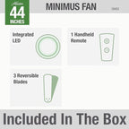 Hunter 44 inch Indoor Ceiling Fan with Light and Remote Control - For Bedroom or Living Room, Low Profile Mount, White Modern Ceiling Fan with LED Light, Quiet, 3 Blades - Minimus 59452, Fresh White