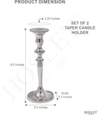Hosley Set of 2 Silver Finish Taper Candle Holder 8" High. Ideal Gift and Use for Weddings, Party, Spa or Aromatherapy W1