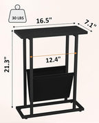 Yusong Narrow Side Table for Small Spaces, Small End Table Set of 2 with Magazine Holder, Skinny Slim Little Thin Table for Living Room, Bedroom, Sofa, Black Oak