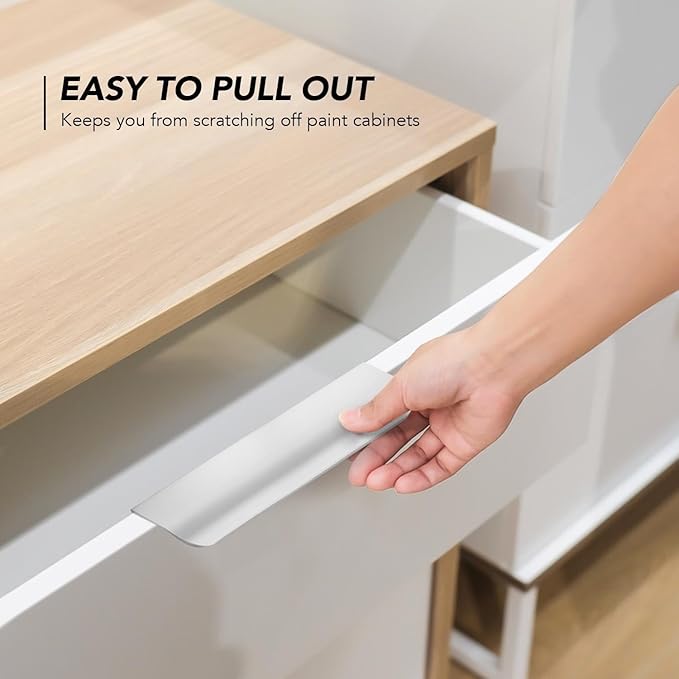 Ravinte Hardware 12 Pack Silver Cabinet Handles, 5 Inch (128mm) Finger Edge Pulls, 4 Inch Hole Center, Finger Pulls for Cabinets