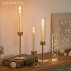 NUPTIO Hurricane Candle Holder for Candlestick: 6 Pcs Gold Taper Candlestick Holders - Tall Modern Candles Stick Decor with Cylinder Shape Cover for Dinner Table Centerpiece