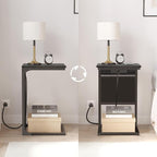 TUTOTAK C Shaped End Table with Charging Station, Side Table for Sofa, Couch Table with Storage Bag, TV Tray Table with 2 USB Ports and Outlets for Living Room, Bedroom, TB01BY024