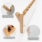 Coat & Hat Hooks Wall Mount with Key Holder, Wall Mounted Coat Rack with 9 Retractable Hangers, Solid Wood Slim Key Holder for Entryway, 17in Natural Finish