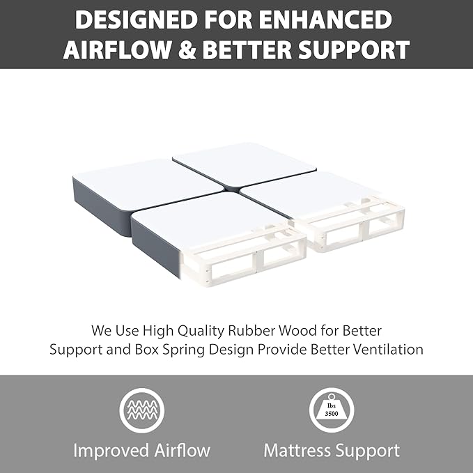 Treaton, 8-Inch Sturdy Wood Box Spring for Mattress Support - Durable and Fully Assembled, Natural Wood Foundation for King(Fold), Gray