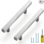 Ravinte Brushed Nickel Cabinet Handles 15 Pack 3-3/4 inch Satin Nickel Square Cabinet Pulls Silver Hardware for Kitchen Cabinets 6 inch Overall Length Stainless Steel Drawer Pulls