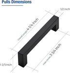 JOY DECOR 6 Pack Cabinet Handles, Black Cabinet Pulls, 3-3/4 Inch Kitchen Closet Handles Square Drawer Pulls Stainless Steel Drawer Hardware, 96mm Hole Centers