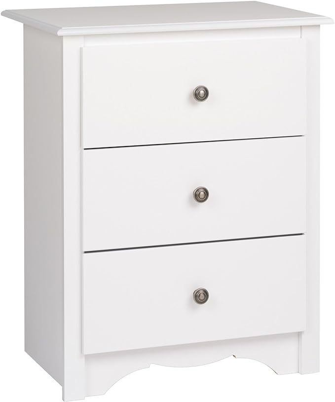 Prepac Sonoma Traditional Tall Nightstand Side Table with 3 Drawers, Functional Tall 3-Drawer Bedside Table 16" D x 23" W x 29" H, White, WDC-2403