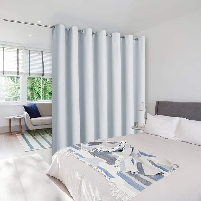 NICETOWN Room Divider Curtain Screen Partition, Vertical Blind for Sling Door, Blackout Window Curtain, Privacy Blind for Patio, Extra Wide Drape (Greyish White, Single Panel, 8.3ft Wide x 8ft Long)