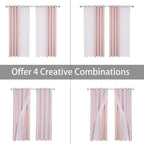BONZER Mix and Match Curtains - 2 Pieces Branch Print Sheer Curtains and 2 Pieces Blackout Curtains for Bedroom Living Room Grommet Window Drapes, 54x84 Inch/Panel, Blush, Set of 4 Panels