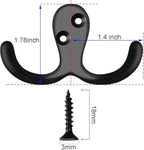 IBosins 16 Pack Heavy Duty Double Prong Coat Hooks Wall Mounted with 32 Screws Retro Double Hooks Utility Hooks for Coat, Scarf, Bag, Towel, Key, Cap, Cup, Hat(Black)