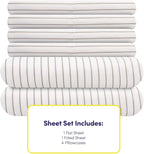 Cal King Size Bed Sheets - 6 Piece 1500 Supreme Collection Fine Brushed Microfiber Deep Pocket California King Sheet Set Bedding - 2 Extra Pillow Cases, Great Value, California King, Pinstripe White