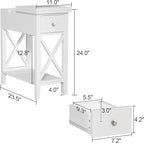 ChooChoo White End Table Set of 2, Flip Top Narrow End Table with Drawer, Accent Small Side Table Nightstand for Living Room, Bedroom, and Small Spaces
