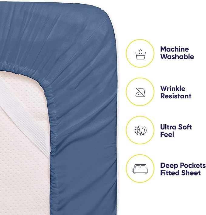 Queen Sheets Denim - 6 Piece 1500 Supreme Collection Fine Brushed Microfiber Deep Pocket Queen Sheet Set Bedding - 2 Extra Pillow Cases, Great Value, Queen, Denim