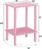 TUTOTAK End Table with Charging Station, Set of 2, Small Side Table with Outlets, Nightstand Bedside Table, 2-Tier Storage Shelf for Small Space, Living Room, Bedroom Pink TB01BP041