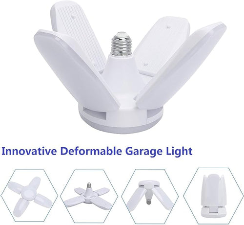 (8 Packs) LED Garage Lights, 60W Trilights Ceiling, High Low Bay Deformable Adjustable 4 Led Light Bulbs 6000LM 6000K, Screw in Tribright Garage Lighting Fixture,CRI80 Daylight