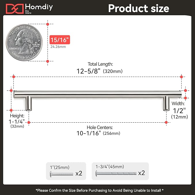 homdiy 20 Pack Brushed Nickel Cabinet Hardware Cabinet Pulls - HD201SN Cupboard Handles Modern Cabinet Door Handles 7-1/2inch Hole Center Modern T-Bar Pulls