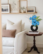 Briful Blue Orchid Fake Flowers with Black Vase, 16.1'' Artificial Orchid Silk Flowers Faux Orchid Arrangement for Home Office Room Table Centerpiece Modern Decoration