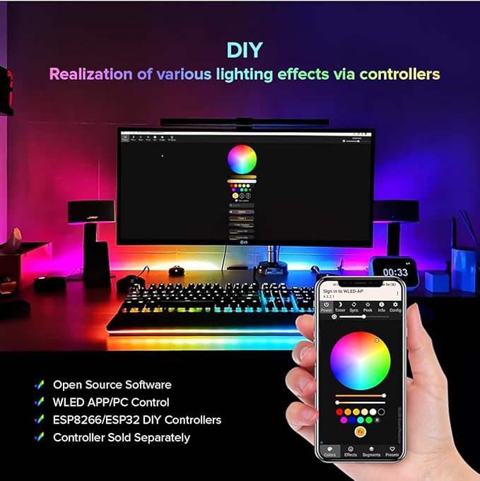 BTF-LIGHTING WS2812B IC RGB 5050SMD Pure Gold Individual Addressable LED Strip 3.28FT 60LED 60Pixel/m Flexible Full Color IP30 DC5V for DIY Chasing Color Project(No Adapter or Controller)