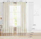 Treatmentex Pom-Pom Polyester Sheer Curtains for Office Outdoor Curtains Bedroom Window Drapes 108 inches Long Rod Pocket Curtain Set for Living Room 2 Pack, Beige