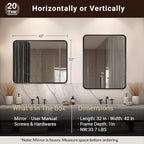 ANDY STAR 40X32 Inch Black Bathroom Mirror, Black Bathroom Vanity Mirrors for Wall, Rounded Rectangle Mirror for Bathroom, Seamless Tube Metal Frame, 1’’ Deep Wall Mounted Vertical/Horizontal