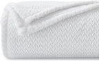 NEWCOSPLAY Super Soft Queen Blanket White Premium Silky Flannel Fleece Leaves Pattern Lightweight Bed Blanket All Season Use (White, Queen(90"x90"))
