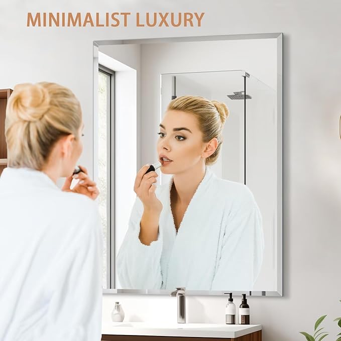 Frameless Mirror for Bathroom Vanity,12x20in Wall Mounted Mirrors for Over Sink Decorative Rectangular Frameless Mirror,With Polished Edge,Hangs Horizontally Or Vertically,Entryways,Room,Shatterproof