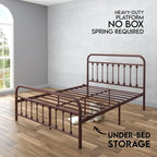 Golden Gate Beds Victorian Vintage Style Metal Bed Frame with Wrought Iron Headboard and Footboard, Classic Platform Bedframe with Storage, No Box Spring Needed, Mattress Foundation, Brown, Queen Size