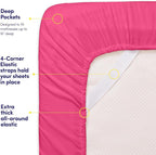 Sweet Home Collection King Size Sheet Set with Built-in Sheet Straps - Deep Pocket Fitted Sheet, Flat Sheet & Pillowcases - Soft, Wrinkle-Free, Secure Fit - Fuschia