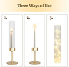 Gold Hurricane Glass Candle Holders: Cadhodenm Tall Glass Candlestick Holder for Wedding Set of 3 Brass Taper Candle Holders Modern Candle Sticks Holder for Table Centerpiece Party Christmas Home