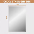 Frameless Mirror for Bathroom Vanity,16x24in Wall Mounted Mirrors for Over Sink Decorative Rectangular Frameless Mirror,With Polished Edge,Hangs Horizontally Or Vertically,Entryways,Room,Shatterproof