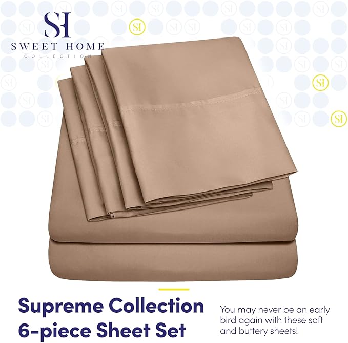 Cal King Size Bed Sheets - 6 Piece 1500 Supreme Collection Fine Brushed Microfiber Deep Pocket California King Sheet Set Bedding - 2 Extra Pillow Cases, Great Value, California King, Taupe