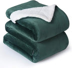NANPIPER Bed Blanket Reversible Sherpa Flannel Blanket Super Soft Fuzzy Plush Fleece Microfiber (90"x90" Olive Green) Queen