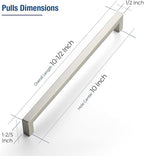 JOY DECOR 6 Pack Cabinet Handles, Brushed Nickel Cabinet Pulls, 10 Inch Kitchen Closet Handles Square Drawer Pulls Stainless Steel Drawer Hardware, 256mm Hole Centers