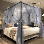 Joyreap 4 Corners Post Canopy Bed Curtain for Girls & Adults - Royal Luxurious Cozy Drape Netting - Cute Princess Bedroom Decoration (Gray-Blue, Full/Queen)