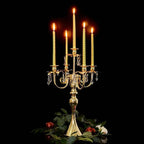 20.3'' Tall 5 Arm Gold Candelabra Centerpiece for Table, Metal &Crysyal Candle Holder, Retro Candelabra/Candlestick Table Centerpieces for Party, Events, Home, Wedding Decor (1pc, Gold)
