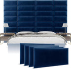 Vänt Upholstered Wall Panels - Queen/Full Size Wall Mounted Velvet Headboards - Velvet Navy - Set of 4 Panels (Each Individual Panel 30"x11.5")