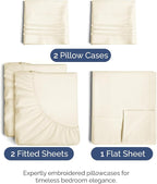 Split King Size 5 Piece Sheet Set - Comfy Breathable & Cooling Bed Sheets Set - Hotel Luxury Bedding for Women, Men, Kids, Teens, Boys & Girls - Deep Pockets, Soft, Wrinkle Free - Oeko-Tex - Off White