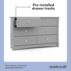 Storkcraft Crescent 6-Drawer Dresser (Pebble Gray) – GREENGUARD Gold Certified, Gray Dresser for Bedroom, Kids & Nursery Storage Chest, Safety Interlocking Drawers, Pre-Installed Tracks, Kids Chest