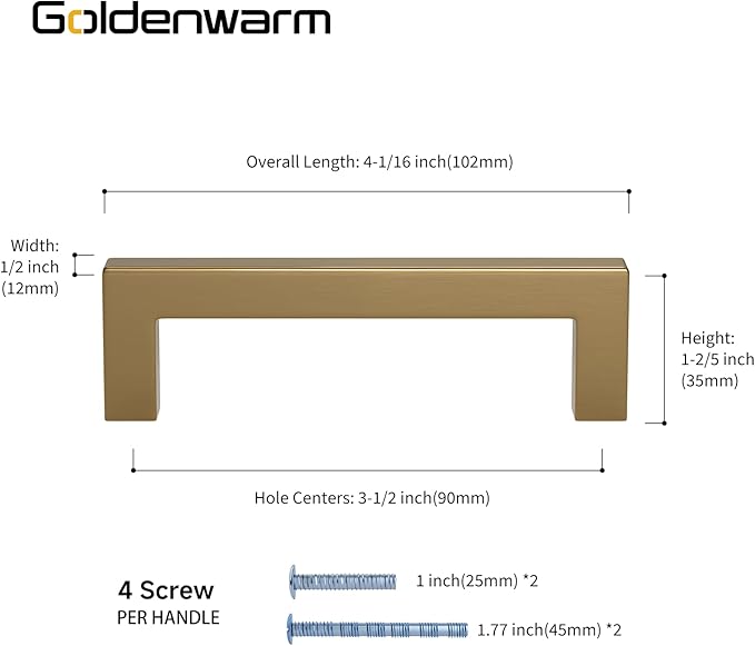 goldenwarm 5 Pack Champagne Gold Cabinet Pulls 3-1/2 Inch Gold Cabinet Handles Champagne Bronze Drawer Pulls Brushed Bronze Drawer Handles Kitchen Dresser Hardware