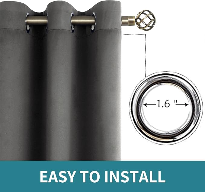 BGment Blackout Curtains - Grommet Thermal Insulated Room Darkening Bedroom and Living Room Curtain, Set of 2 Panels (52 x 63 Inch, Dark Grey)
