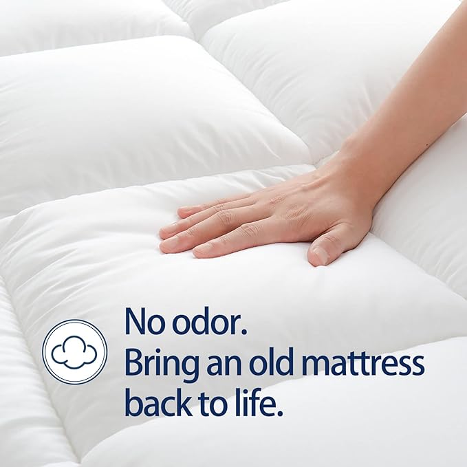 Mattress Topper California King for Back Pain, Extra Thick Mattress Pad Cover, Plush Pillow Top, Deep Elastic Pocket, White