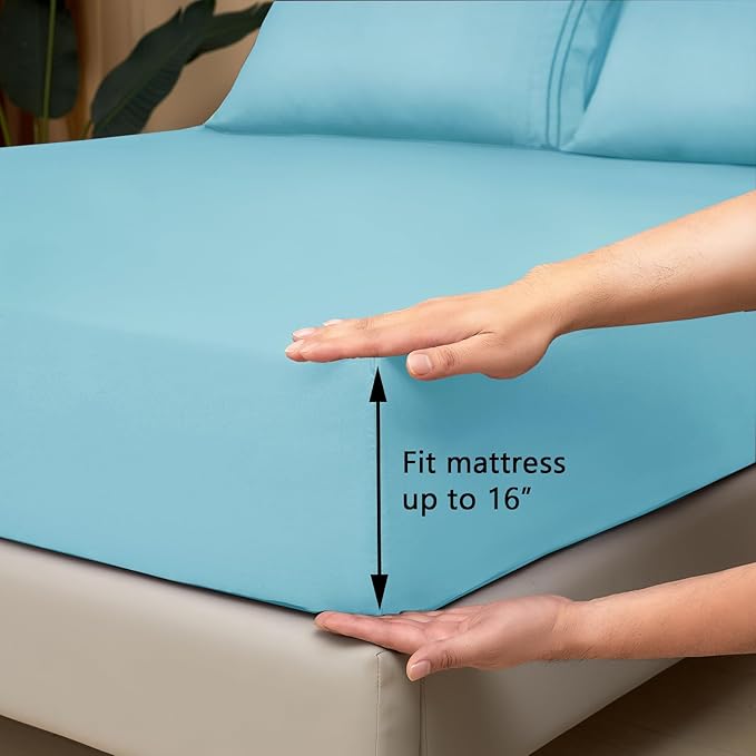 Mejoroom Full Size Sheet Set - Extra Soft Luxury Brushed Microfiber 1800 Full Sheets with 16 Inch Deep Pocket - Breathable, Wrinkle, Fade & Stain Resistant - 4 Piece (Full, Baby Blue)