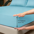 Mejoroom Full Size Sheet Set - Extra Soft Luxury Brushed Microfiber 1800 Full Sheets with 16 Inch Deep Pocket - Breathable, Wrinkle, Fade & Stain Resistant - 4 Piece (Full, Baby Blue)
