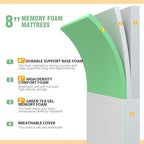 PayLessHere 8 inch Queen Memory Foam Mattress Cooling Gel Green Tea Infused Mattress,Fiberglass Free,CertiPUR-US Certified,Breathable Bed Mattress for Cooler Sleep Supportive,White Queen