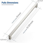 JOY DECOR 6 Pack Cabinet Handles, Brushed Nickel Cabinet Pulls, 12-3/5 Inch Kitchen Closet Handles Square Drawer Pulls Stainless Steel Drawer Hardware, 320mm Hole Centers