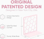 GEOMOD Geometric Honeycomb Pink Metal Bookends Decorative - Tall Sturdy Book Ends for Shelves - Modern Heavy Duty Bookend Stopper - Office or Home Book Shelf Book Holder - 6x3.25x6.25 Inches - 1 Pair